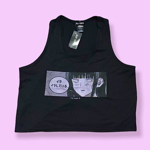 Hot Topic Cropped Black Halter Top Anime Girl